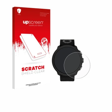 Parte frontale di una confezione del prodotto con il logo del marchio upscreen. Accanto è raffigurato il dispositivo Suunto Ru