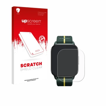 Parte frontale di una confezione del prodotto con il logo del marchio upscreen. Accanto è raffigurato il dispositivo Motorola 