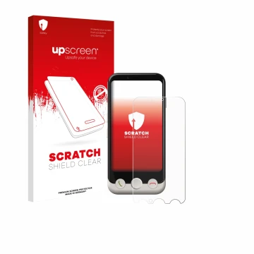 Parte frontale di una confezione del prodotto con il logo del marchio upscreen. Accanto è raffigurato il dispositivo Doro Auro