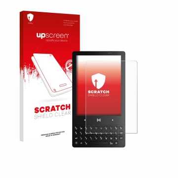 Parte frontale di una confezione del prodotto con il logo del marchio upscreen. Accanto è raffigurato il dispositivo The Minim