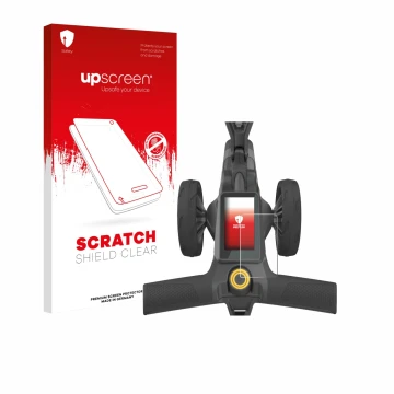 Parte frontale di una confezione del prodotto con il logo del marchio upscreen. Accanto è raffigurato il dispositivo PowaKaddy
