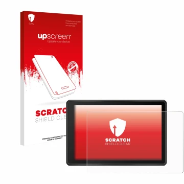 Parte frontale di una confezione del prodotto con il logo del marchio upscreen. Accanto è raffigurato il dispositivo Garmin Tr