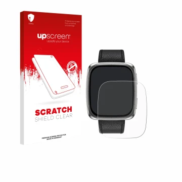 Parte frontale di una confezione del prodotto con il logo del marchio upscreen. Accanto è raffigurato il dispositivo Amazfit A