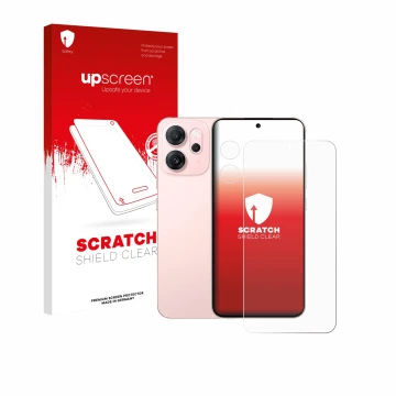Parte frontale di una confezione del prodotto con il logo del marchio upscreen. Accanto è raffigurato il dispositivo Oppo Reno
