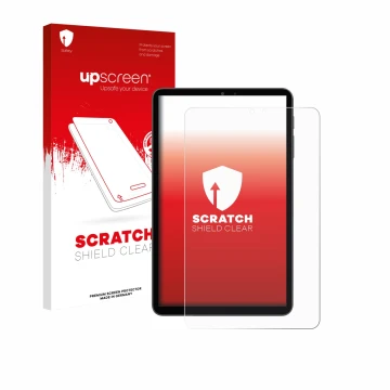 Parte frontale di una confezione del prodotto con il logo del marchio upscreen. Accanto è raffigurato il dispositivo Alldocube