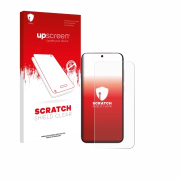 Parte frontale di una confezione del prodotto con il logo del marchio upscreen. Accanto è raffigurato il dispositivo Vivo X200