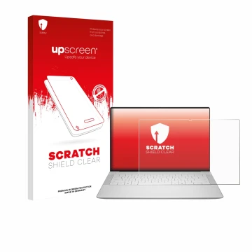 Parte frontale di una confezione del prodotto con il logo del marchio upscreen. Accanto è raffigurato il dispositivo Dell 14 P