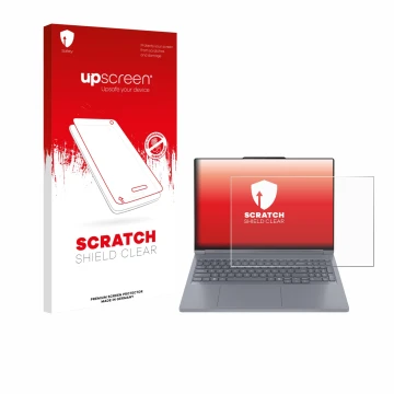 Parte frontale di una confezione del prodotto con il logo del marchio upscreen. Accanto è raffigurato il dispositivo Lenovo Th