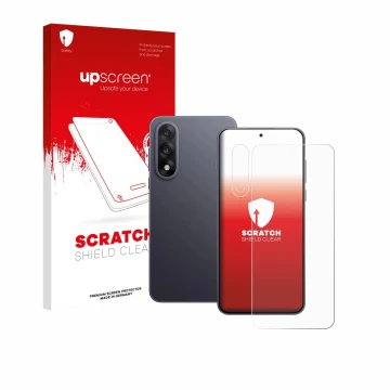 Parte frontale di una confezione del prodotto con il logo del marchio upscreen. Accanto è raffigurato il dispositivo OnePlus N