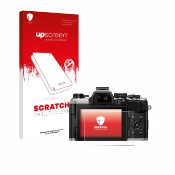 Parte frontale di una confezione del prodotto con il logo del marchio upscreen. Accanto è raffigurato il dispositivo Olympus O