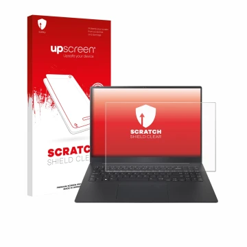 Parte frontale di una confezione del prodotto con il logo del marchio upscreen. Accanto è raffigurato il dispositivo LG gram P