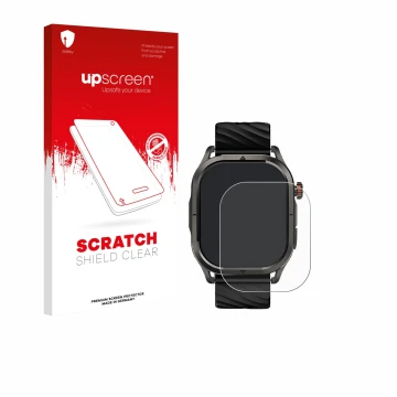 Parte frontale di una confezione del prodotto con il logo del marchio upscreen. Accanto è raffigurato il dispositivo Kospet Ma