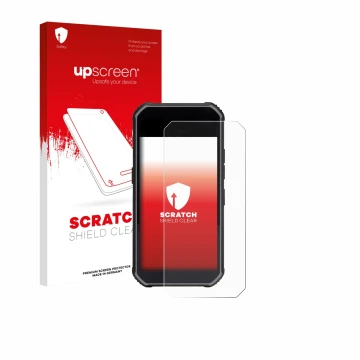 Parte frontale di una confezione del prodotto con il logo del marchio upscreen. Accanto è raffigurato il dispositivo SkyCaddie