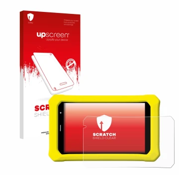 Parte frontale di una confezione del prodotto con il logo del marchio upscreen. Accanto è raffigurato il dispositivo Clementon