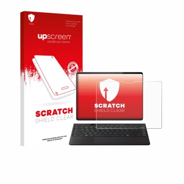 Parte frontale di una confezione del prodotto con il logo del marchio upscreen. Accanto è raffigurato il dispositivo Microsoft