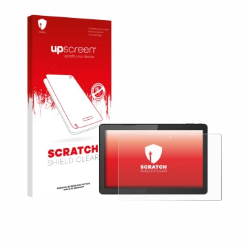 Parte frontale di una confezione del prodotto con il logo del marchio upscreen. Accanto è raffigurato il dispositivo Hannspree