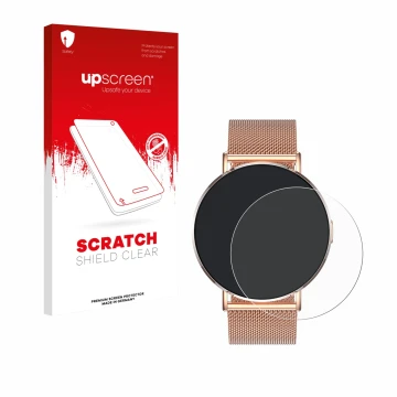 Parte frontale di una confezione del prodotto con il logo del marchio upscreen. Accanto è raffigurato il dispositivo Levowatch