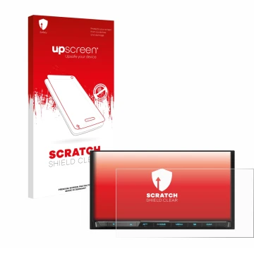 Parte frontale di una confezione del prodotto con il logo del marchio upscreen. Accanto è raffigurato il dispositivo Kenwood D
