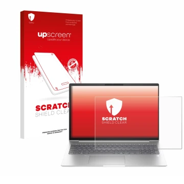 Parte frontale di una confezione del prodotto con il logo del marchio upscreen. Accanto è raffigurato il dispositivo HP EliteB