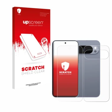 Parte frontale di una confezione del prodotto con il logo del marchio upscreen. Accanto è raffigurato il dispositivo Google Pi