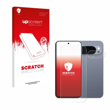 Parte frontale di una confezione del prodotto con il logo del marchio upscreen. Accanto è raffigurato il dispositivo Google Pi