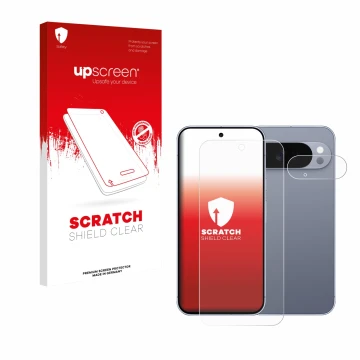 Parte frontale di una confezione del prodotto con il logo del marchio upscreen. Accanto è raffigurato il dispositivo Google Pi