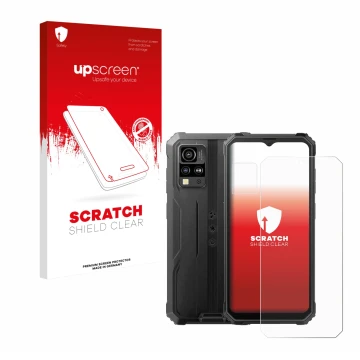 Parte frontale di una confezione del prodotto con il logo del marchio upscreen. Accanto è raffigurato il dispositivo Blackview