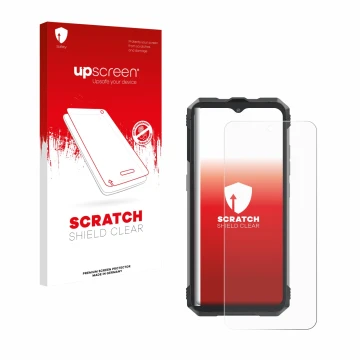 Parte frontale di una confezione del prodotto con il logo del marchio upscreen. Accanto è raffigurato il dispositivo Cubot Kin