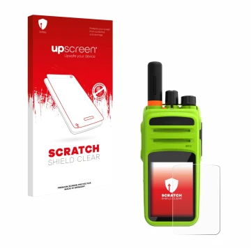 Parte frontale di una confezione del prodotto con il logo del marchio upscreen. Accanto è raffigurato il dispositivo Talkpod N