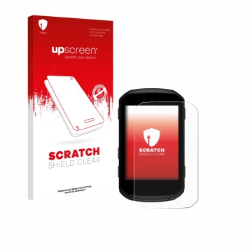 Parte frontale di una confezione del prodotto con il logo del marchio upscreen. Accanto è raffigurato il dispositivo Garmin Ed