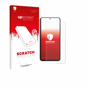 Parte frontale di una confezione del prodotto con il logo del marchio upscreen. Accanto è raffigurato il dispositivo Samsung G