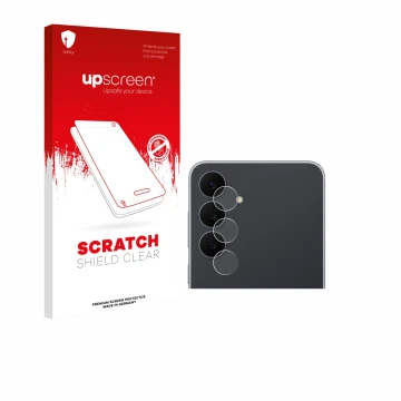 Parte frontale di una confezione del prodotto con il logo del marchio upscreen. Accanto è raffigurato il dispositivo Samsung G