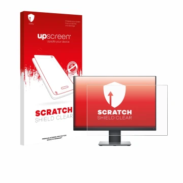 Parte frontale di una confezione del prodotto con il logo del marchio upscreen. Accanto è raffigurato il dispositivo Dell Prof