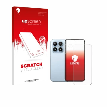 Parte frontale di una confezione del prodotto con il logo del marchio upscreen. Accanto è raffigurato il dispositivo Xiaomi 17
