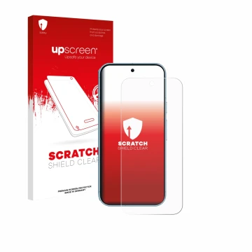 Parte frontale di una confezione del prodotto con il logo del marchio upscreen. Accanto è raffigurato il dispositivo Google Pi