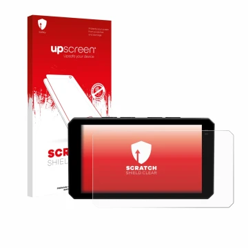 Parte frontale di una confezione del prodotto con il logo del marchio upscreen. Accanto è raffigurato il dispositivo Chigee AI