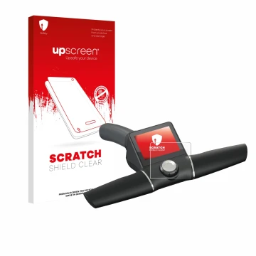 Parte frontale di una confezione del prodotto con il logo del marchio upscreen. Accanto è raffigurato il dispositivo Motocaddy