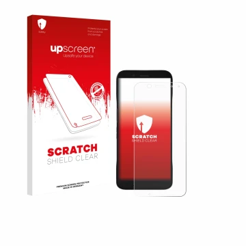 Parte frontale di una confezione del prodotto con il logo del marchio upscreen. Accanto è raffigurato il dispositivo Datalogic