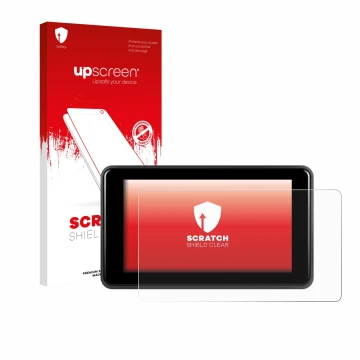 Parte frontale di una confezione del prodotto con il logo del marchio upscreen. Accanto è raffigurato il dispositivo Vechtel M