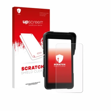 Parte frontale di una confezione del prodotto con il logo del marchio upscreen. Accanto è raffigurato il dispositivo CAMECHO M