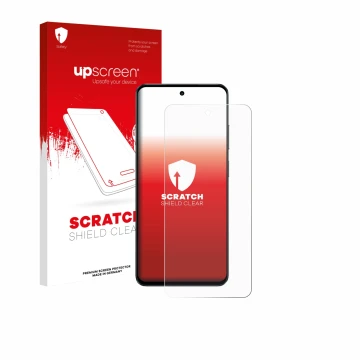 Parte frontale di una confezione del prodotto con il logo del marchio upscreen. Accanto è raffigurato il dispositivo realme P3