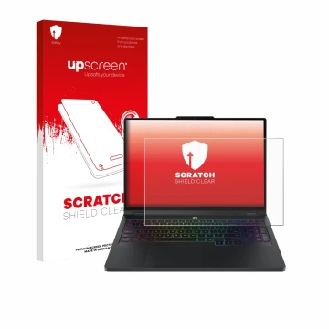 Parte frontale di una confezione del prodotto con il logo del marchio upscreen. Accanto è raffigurato il dispositivo Lenovo Le