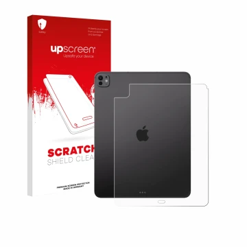Parte frontale di una confezione del prodotto con il logo del marchio upscreen. Accanto è raffigurato il dispositivo Apple iPa