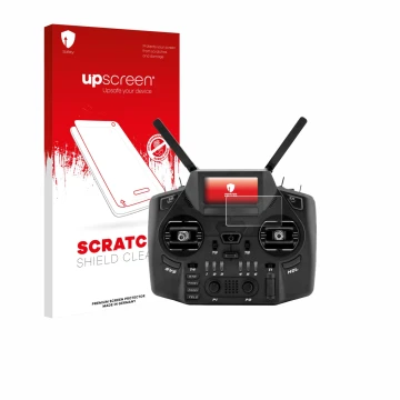 Parte frontale di una confezione del prodotto con il logo del marchio upscreen. Accanto è raffigurato il dispositivo Radiomast