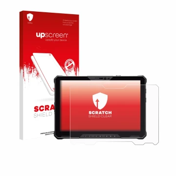 Parte frontale di una confezione del prodotto con il logo del marchio upscreen. Accanto è raffigurato il dispositivo Dell Pro 