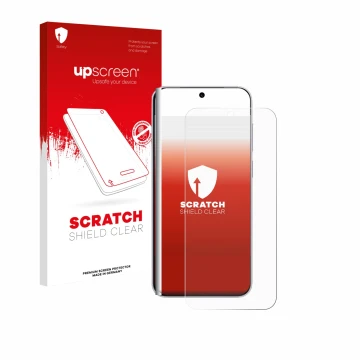 Parte frontale di una confezione del prodotto con il logo del marchio upscreen. Accanto è raffigurato il dispositivo Vivo X300