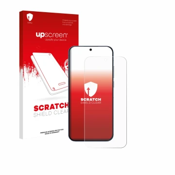 Parte frontale di una confezione del prodotto con il logo del marchio upscreen. Accanto è raffigurato il dispositivo realme GT