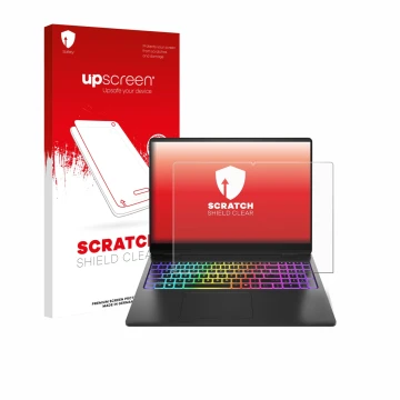 Parte frontale di una confezione del prodotto con il logo del marchio upscreen. Accanto è raffigurato il dispositivo HP Omen M