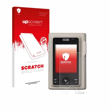 Parte frontale di una confezione del prodotto con il logo del marchio upscreen. Accanto è raffigurato il dispositivo Fujifilm 