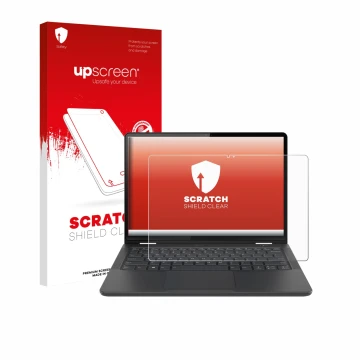 Parte frontale di una confezione del prodotto con il logo del marchio upscreen. Accanto è raffigurato il dispositivo Lenovo 13